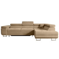 ECKSOFA mit Schlaffunktion und Bettkasten GUSA-L 272x202x107 cm Beige Velours - Beige/Silberfarben, Holzwerkstoff/Textil (272/202cm) - ALTDECOR