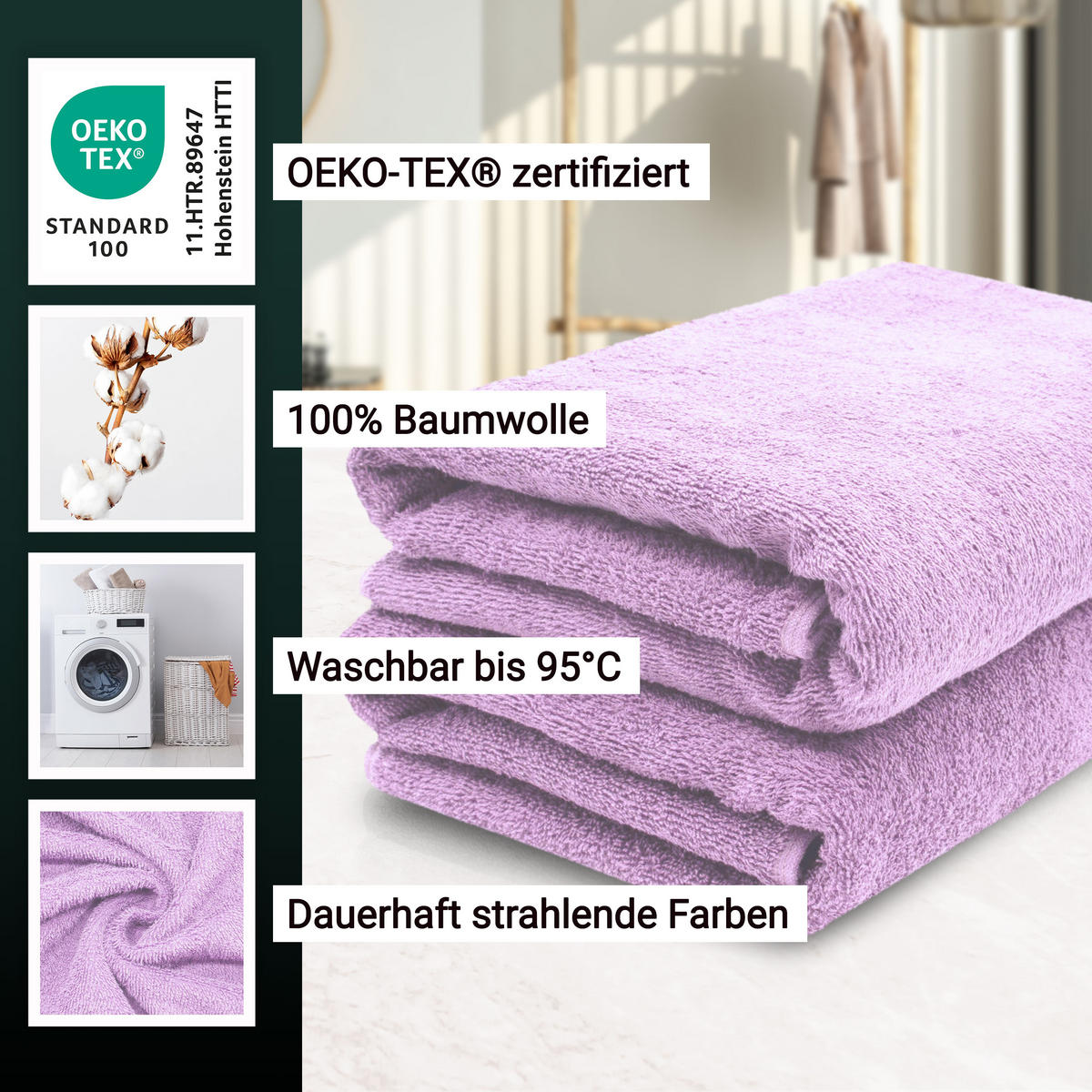 SAUNATUCH, 2er-Set, 70x200 cm, 100% Baumwolle, Lila - Flieder, Textil (70/200cm) - Zollner