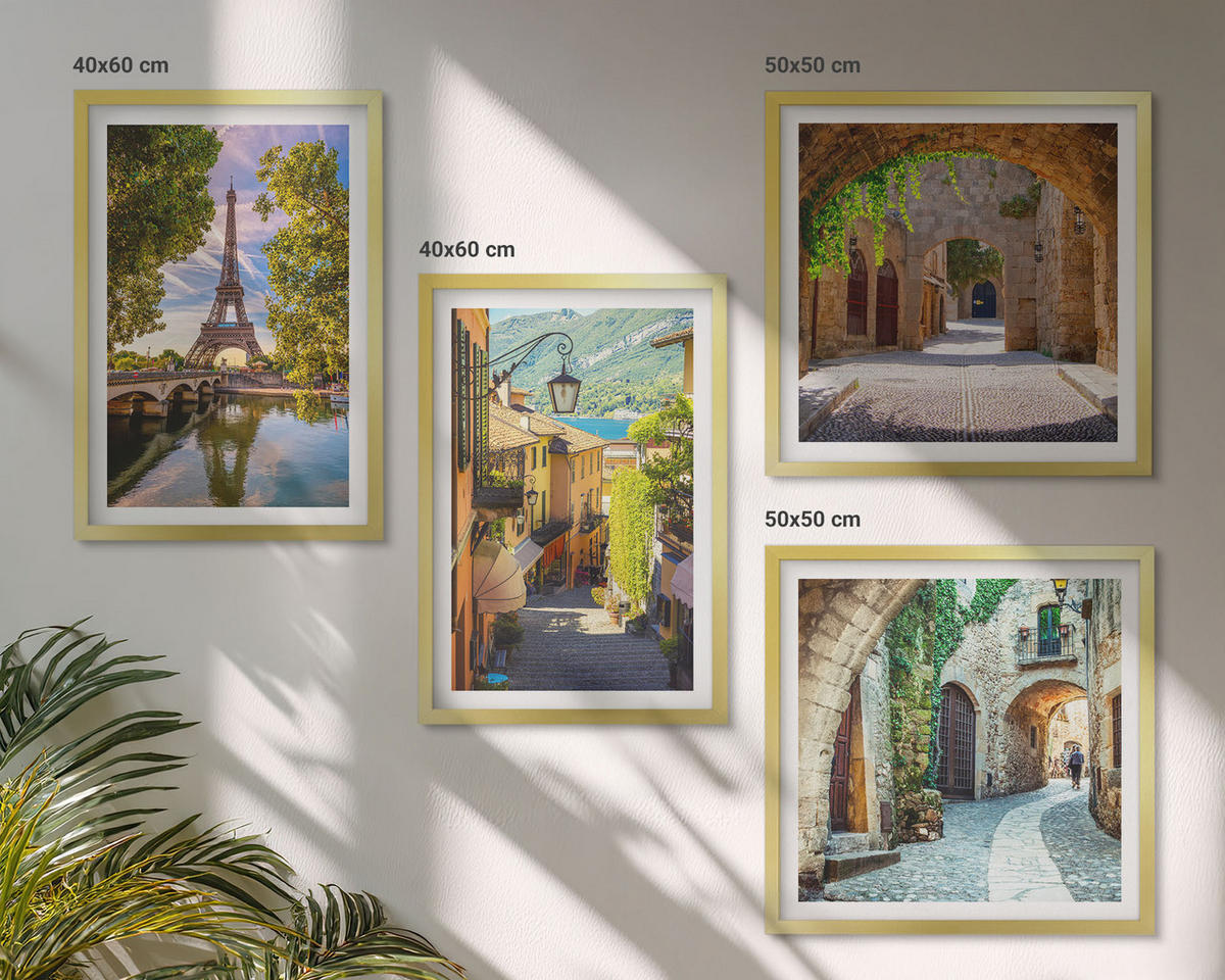 BILDER SET 4er Set - 50x50 cm & 40x60 cm Goldrahmen - Eiffels Straßenarchitektur - Goldfarben, Kunststoff (50/50cm) - TULUP