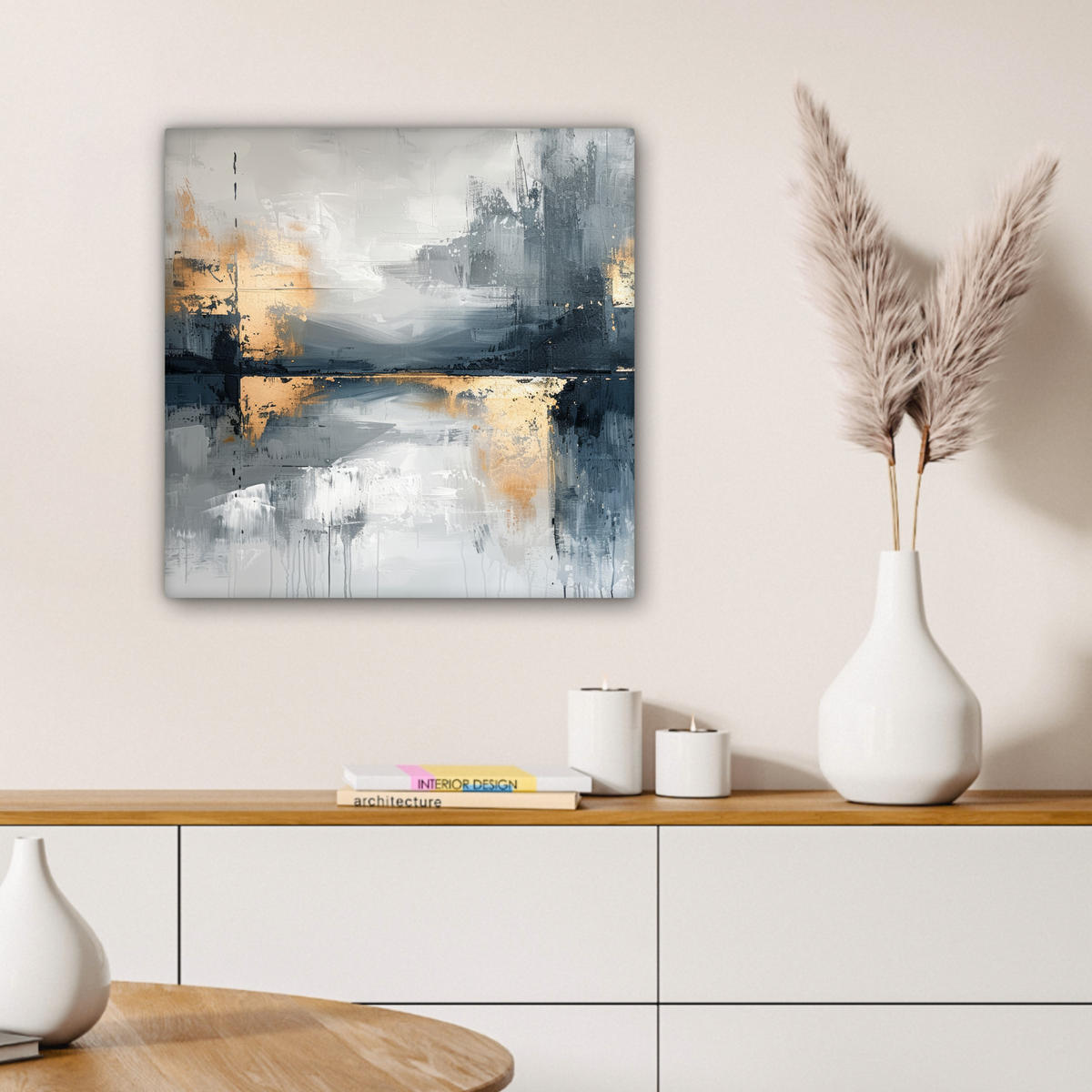 LEINWANDBILD Kunst - Grau - Gold - Abstrakt 50x50 cm - Dunkelgrau, Textil (50/50cm) - MuchoWow