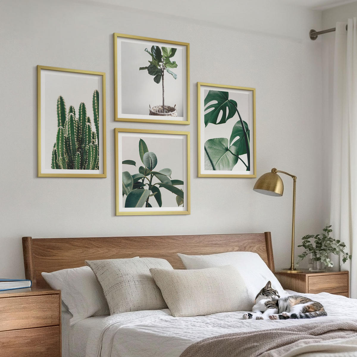 WANDBILDER 4er Set - 50x50 cm & 40x60 cm Goldrahmen - Ästhetik tropischer Pflanzen - Goldfarben, Kunststoff (50/50cm) - ArtPrintCave