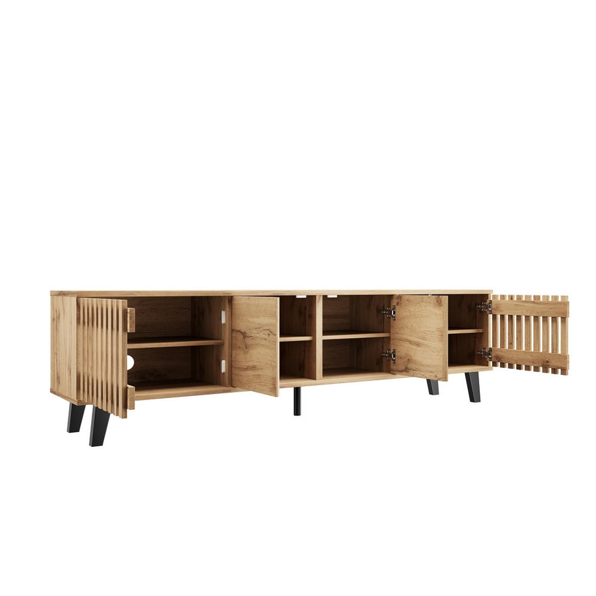 TV-SCHRANK 180x40cm Lowboard Naturholz 8 Fächer bis 70 Zoll - Braun, Holz (45.72/14.94/108.28cm) - FLIEKS