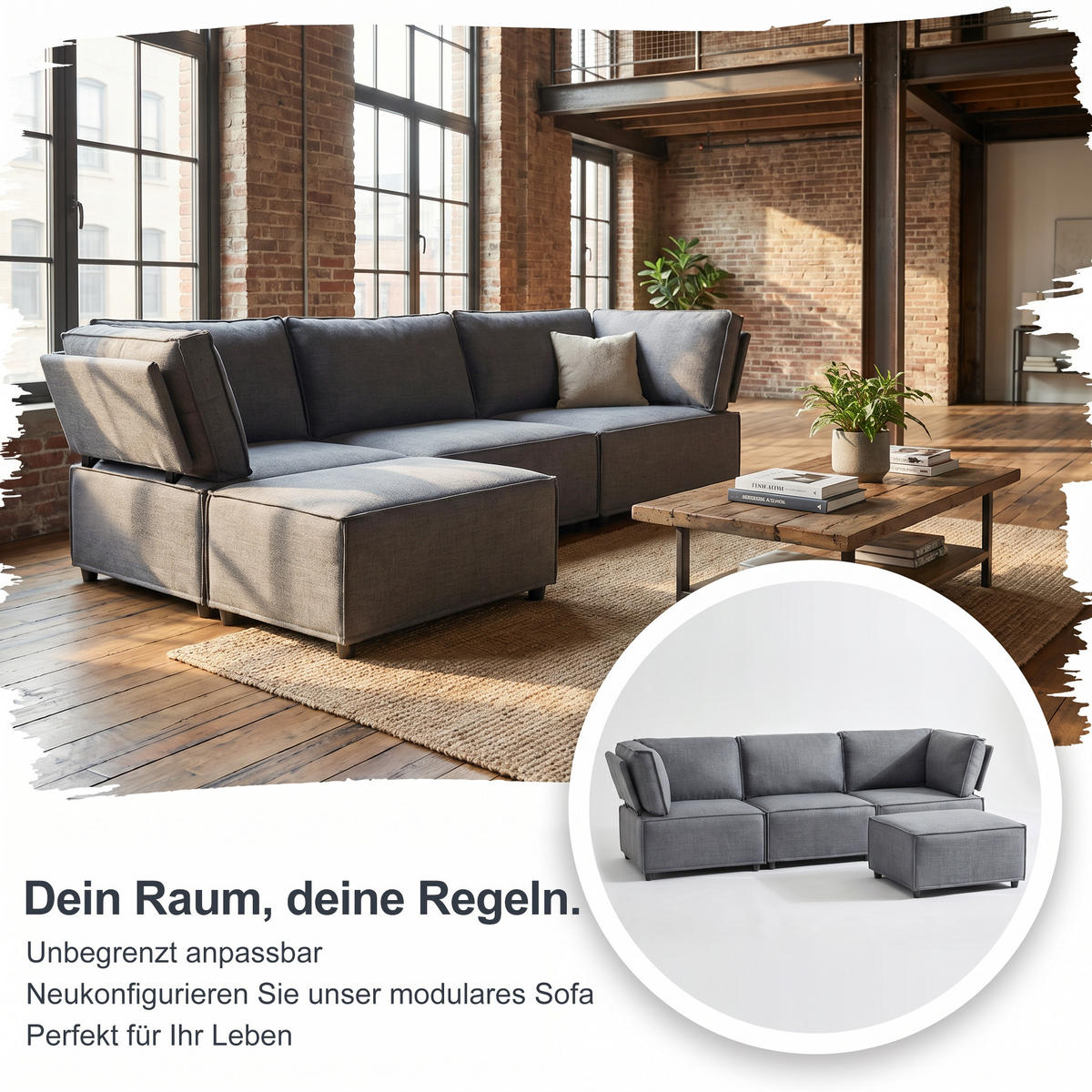 ECKSOFA DE-35021 modular Hellgrau - Hellgrau, Holzwerkstoff (154/238cm) - ComfortXL