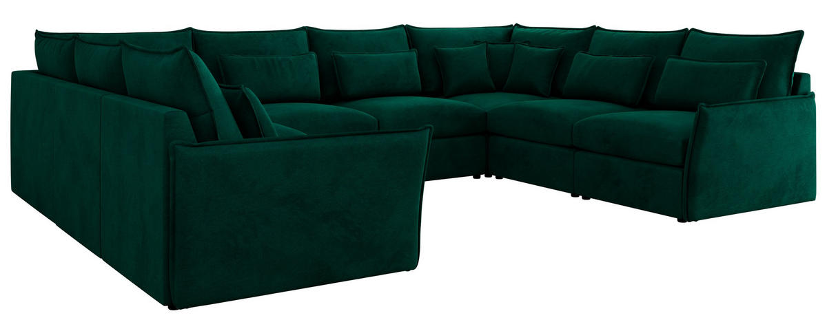 WOHNLANDSCHAFT VERSO U 8M Dunkelgrün Velvet - Dunkelgrün/Schwarz, Kunststoff/Textil (362/93/270cm) - MKS