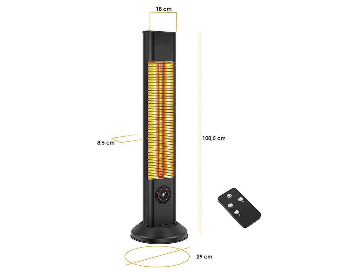HALOGEN-HEIZUNG Schwarz für außen und innen 2000 W - Schwarz, Kunststoff/Metall (15/95/15cm) - Purline
