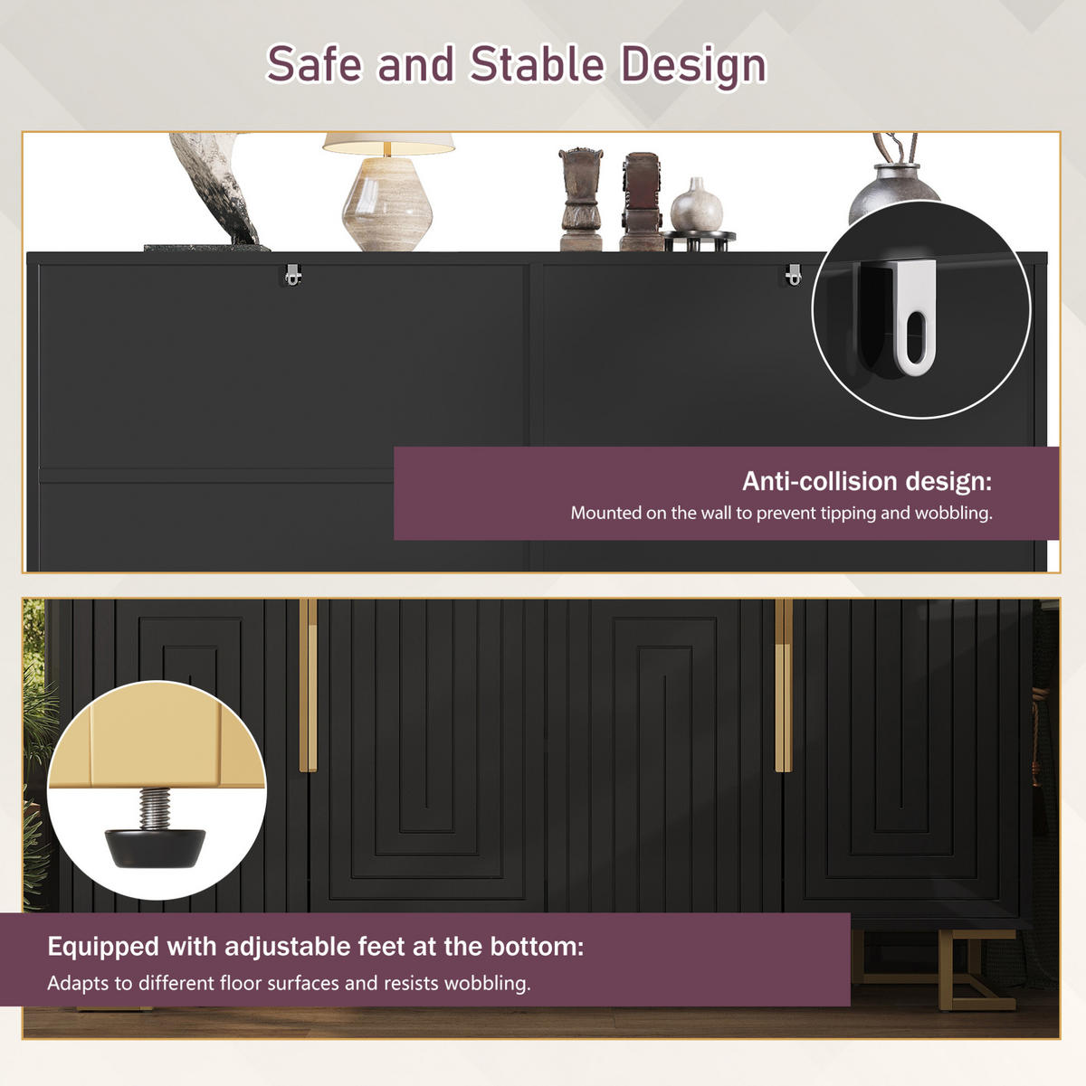 SIDEBOARD 152/40/75 cm Schwarz aus MDF mit Kippschutz - Schwarz, Holzwerkstoff (40/75/152cm) - OKMYHOME