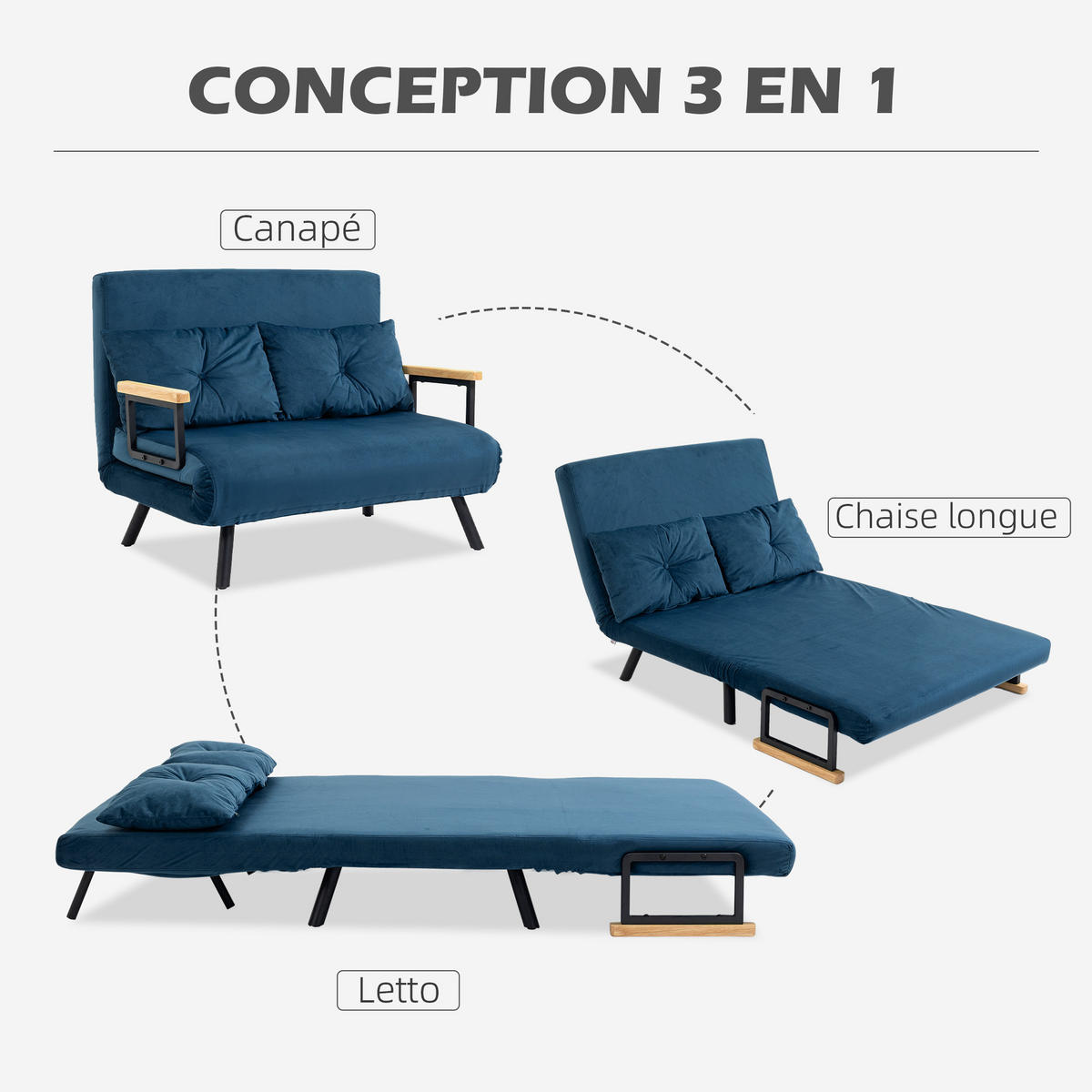 SCHLAFSOFA 2er-Sitz DE-14559 5-fach verstellbar mit Samtbezug Blau - Blau, Metall (102/81/73cm) - ComfortXL