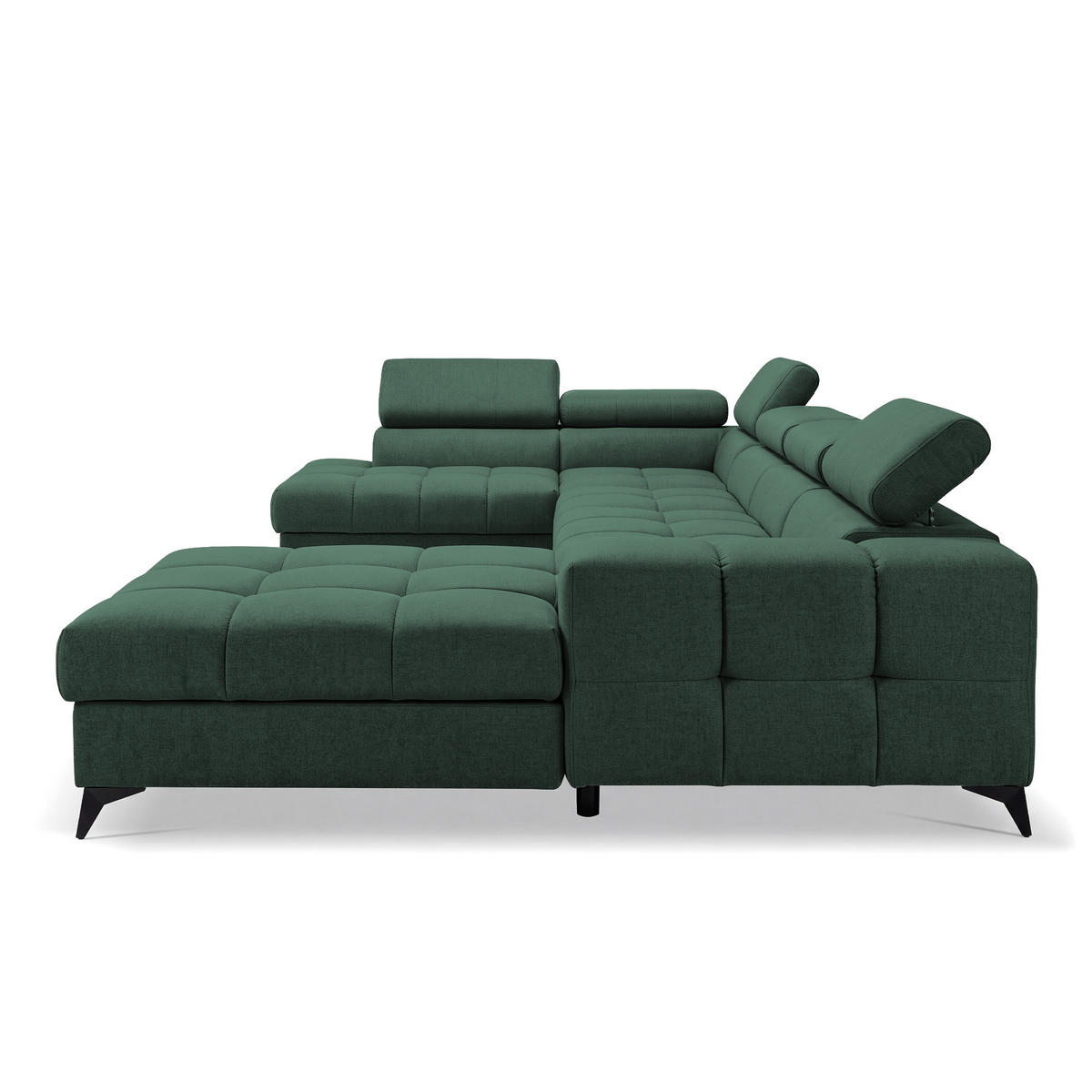 ECKSOFA PUDDING U Rechts mit Schlaffunktion 125x260 Velours Grün - Schwarz/Grün, Holz/Textil (350/203cm) - Muffo