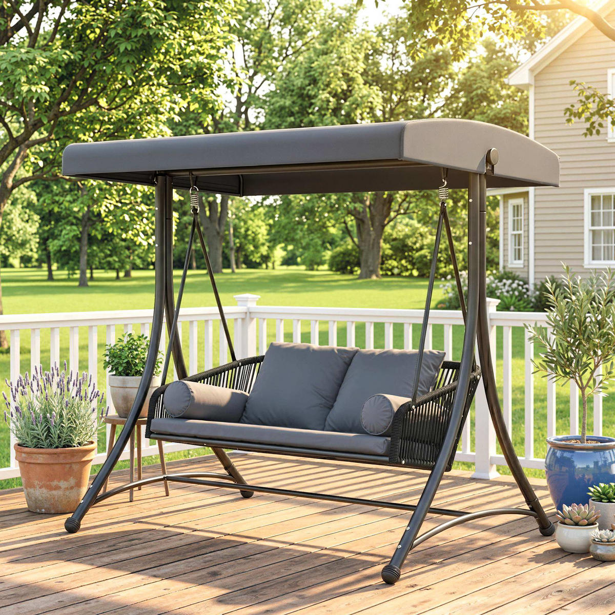 RATTAN-SCHAUKEL Metall Dunkelgrau - Dunkelgrau/Schwarz, Textil/Metall (120/172/178cm) - Outsunny