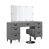 SCHMINKTISCH Anett Grau 150 cm mit LED Beleuchtung und Hocker - Grau, Holzwerkstoff (150/78.1/45cm) - Vicco