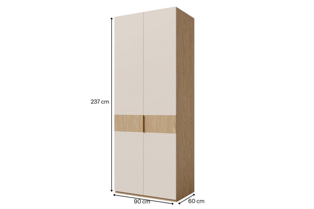 KLEIDERSCHRANK SUN 90/237/60 cm in Frühlingseiche/Macadamia - Eichefarben, Holzwerkstoff (90/237/60cm) - Deine Möbel 24