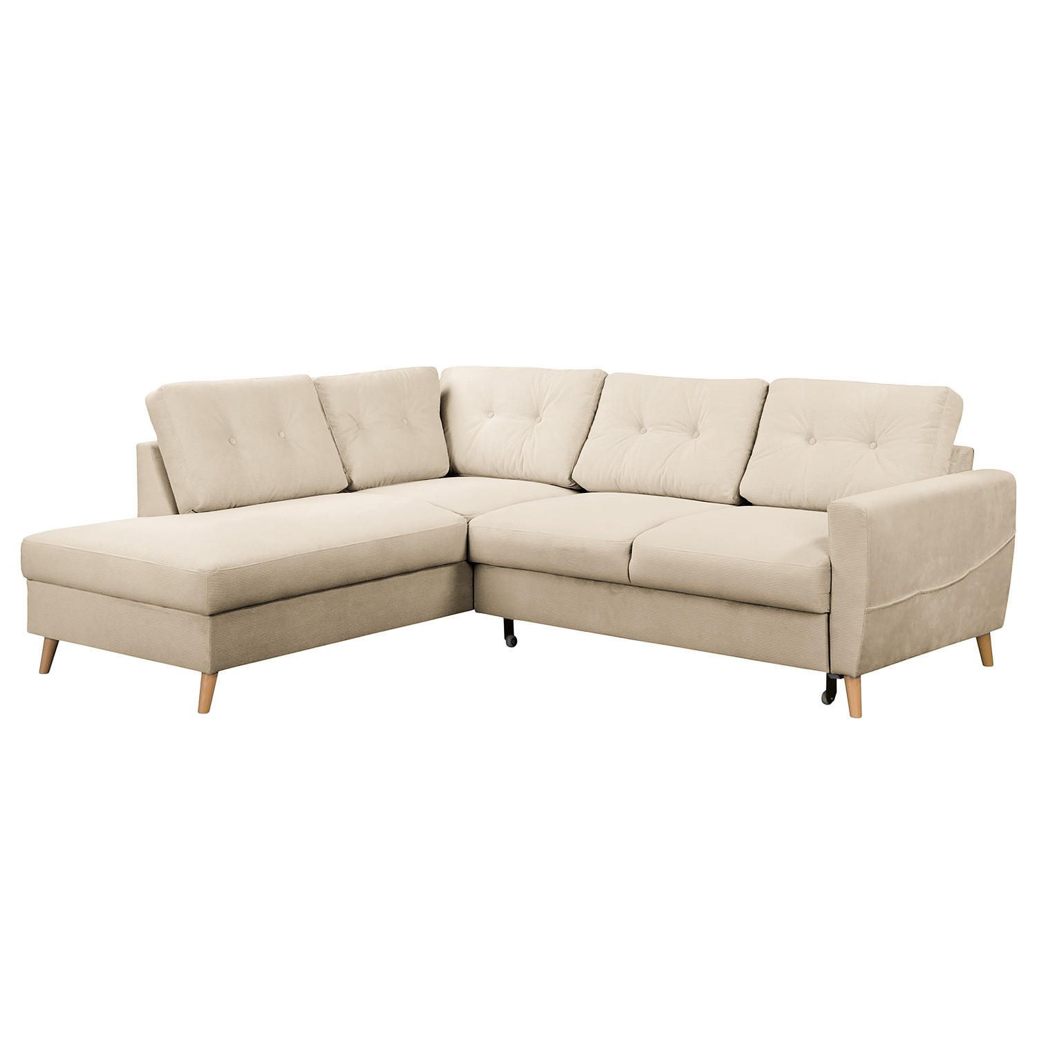 ECKSOFA mit Ottomane - Beige/Braun, Holz/Textil (230/200cm) - home24