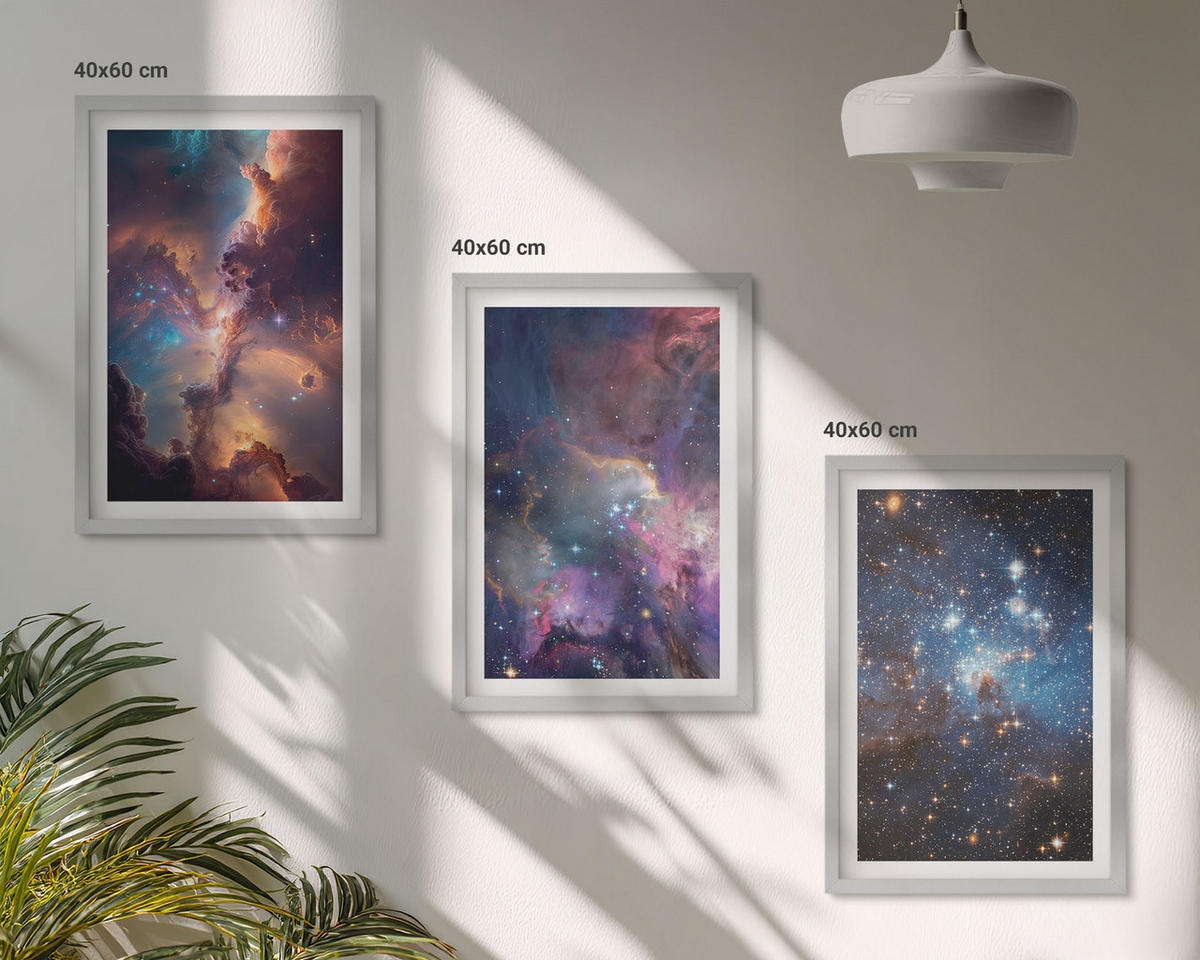 WANDBILDER 3er Set - 40x60 cm Silberner Rahmen - Kosmische Sternenlandschaften - Silberfarben, Kunststoff (40/60cm) - ArtPrintCave