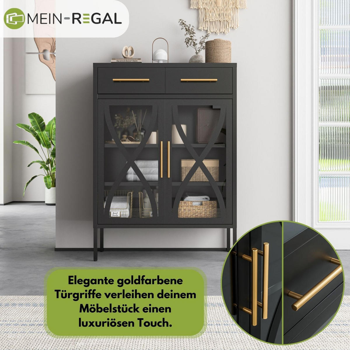HIGHBOARD TORONTO Metall Schwarz Türen und Schubladen 80/35/110 cm - Schwarz, Metall (35/110/80cm) - Mein-Regal