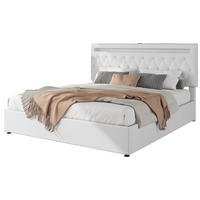 POLSTERBETT aus Leinen 180x200 cm in Weiß mit LED, USB-C & Stauraum - Weiß, Textil (180/200cm) - Modfu