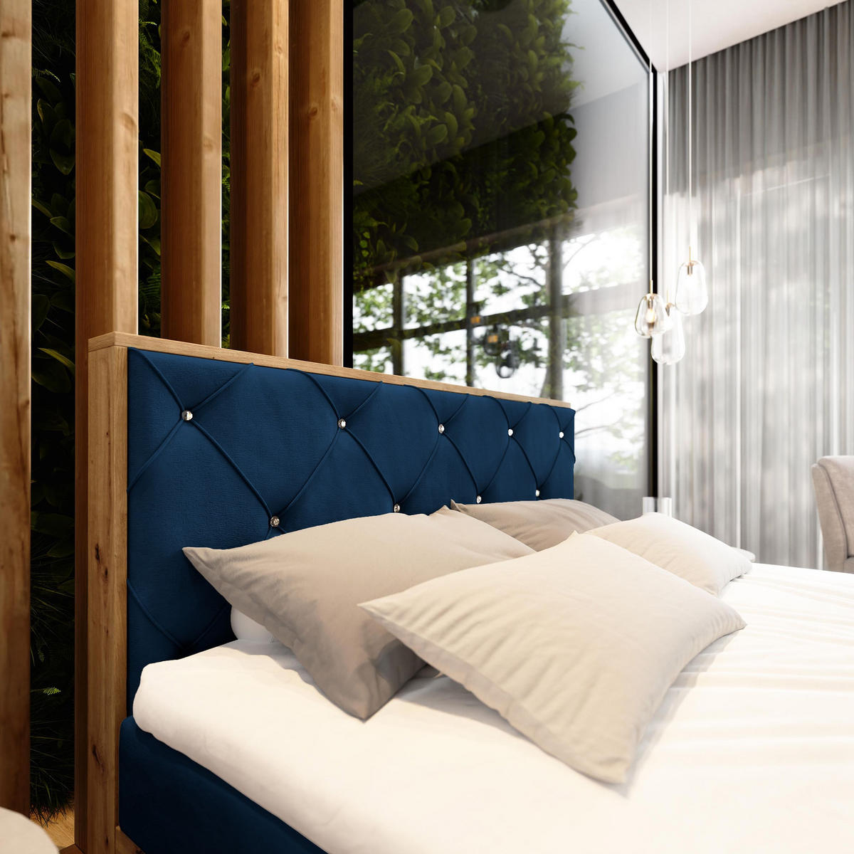 BOXBETT FOSCO 160x200 cm mit Matratze und Topper - Blau - Blau, Holz (160/200cm) - MASSENO