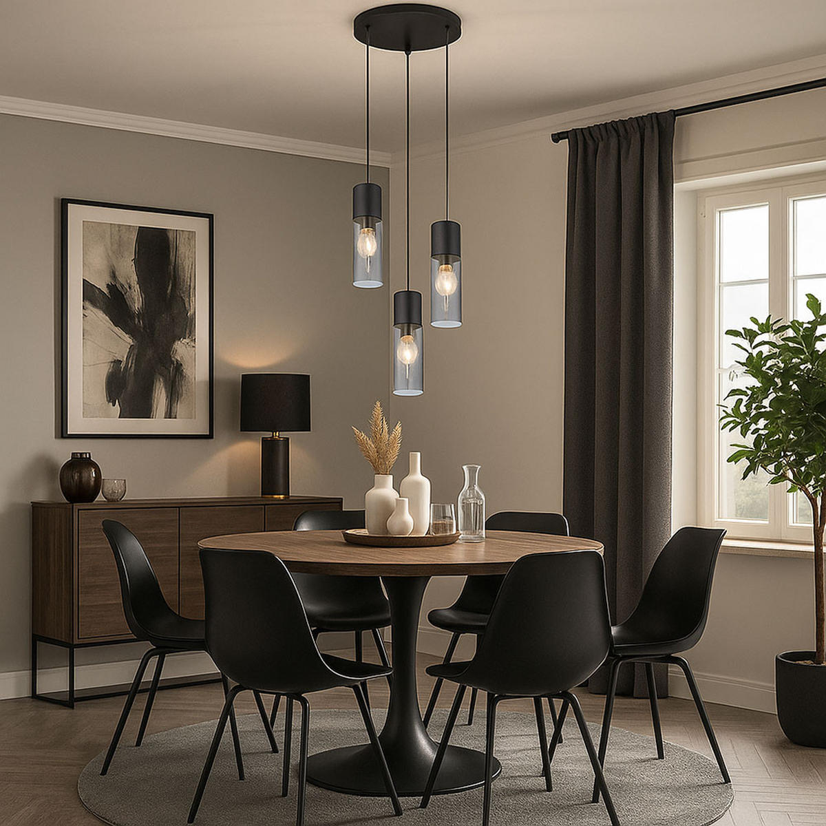 HÄNGELEUCHTE Metall Rauchglas Grau - Schwarz, Metall (30/30/150cm) - Globo Lighting