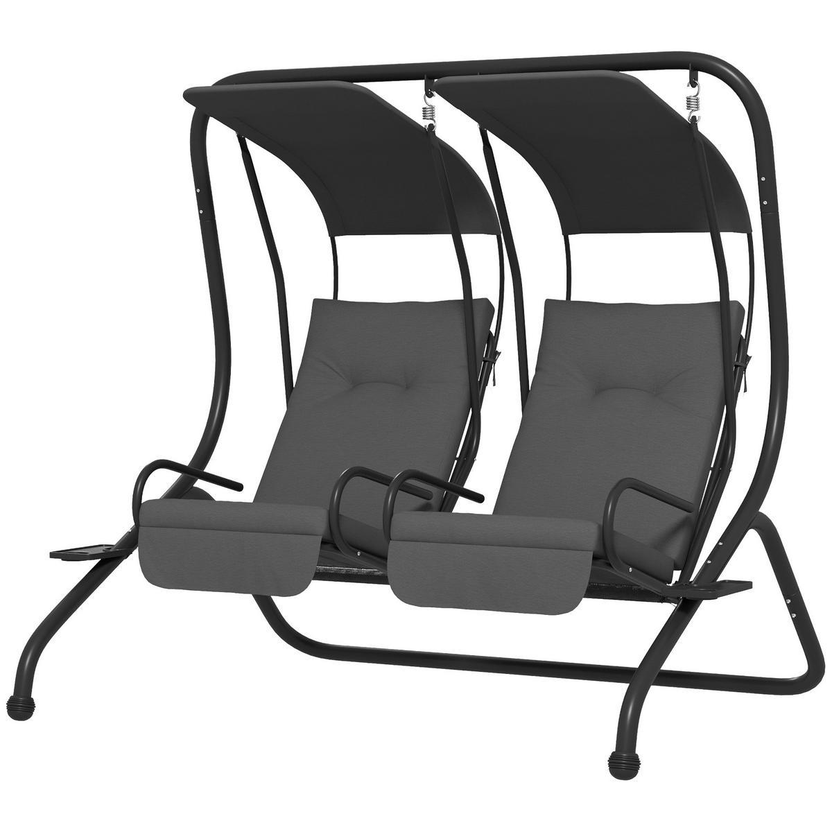 HOLLYWOODSCHAUKEL DE-06966 2 getrennte Sitze, 2 Getränkehalter, wetterbeständig Grau - Grau, Textil/Metall (170/170/136cm) - ComfortXL