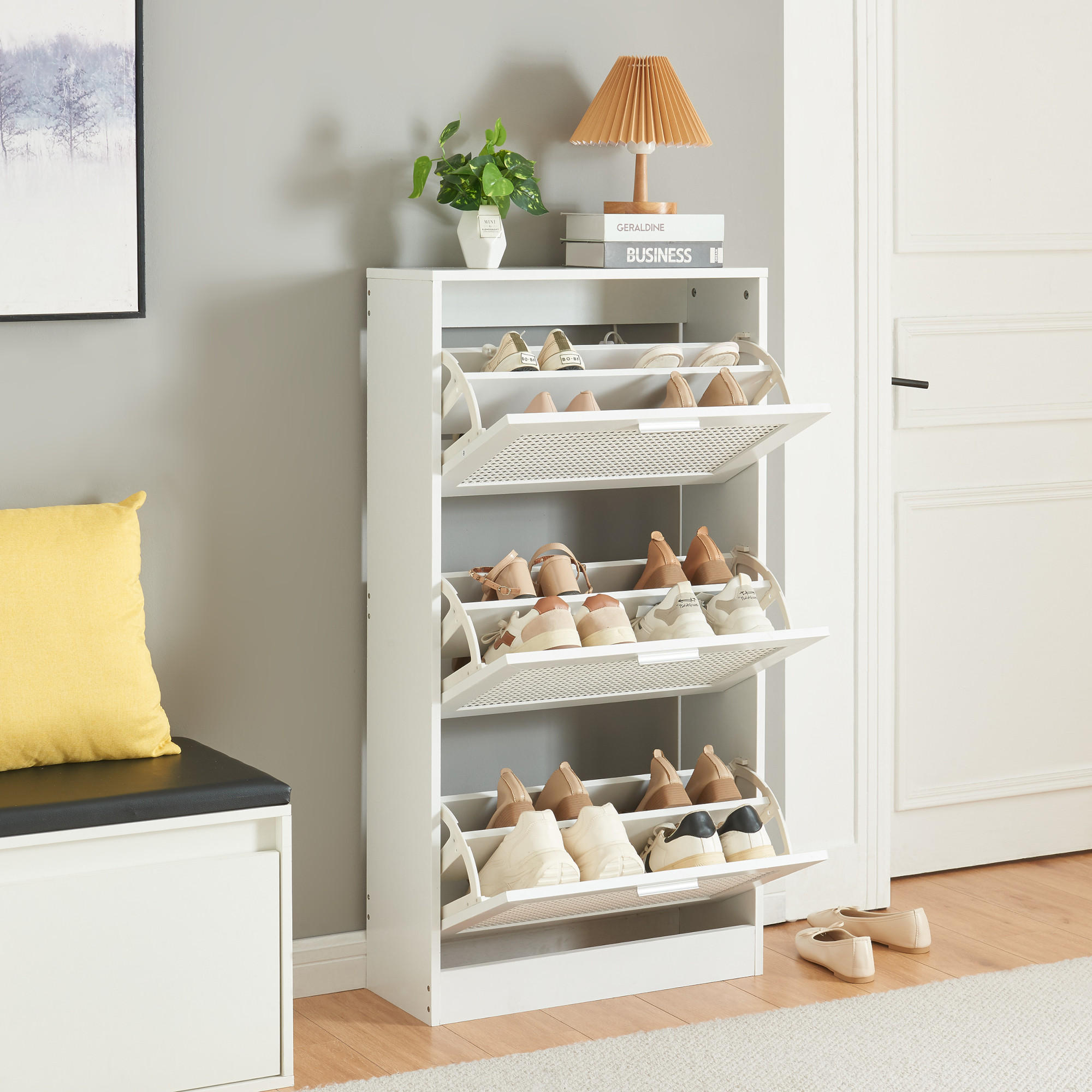 SCHUHKIPPER Vesilahti - Weiß, Holzwerkstoff/Kunststoff (60/115/23.5cm) - [en.casa]