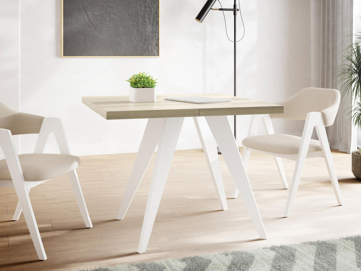 ESSTISCH Quadro quadratischer ausziehbarer, Sonoma Eiche 100-150/100/76 cm - Braun/Weiß, Holz/Holzwerkstoff (100/150/76cm) - WFL GROUP