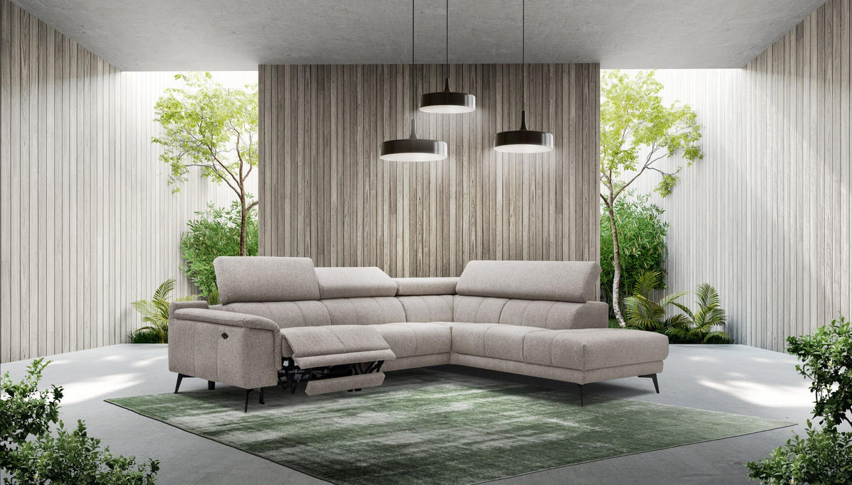 ECKSOFA FIERO 5-Sitzer mit 1 Relaxfunktion, taupe - Taupe, Holzwerkstoff/Textil (290/228cm) - Courtois Laville