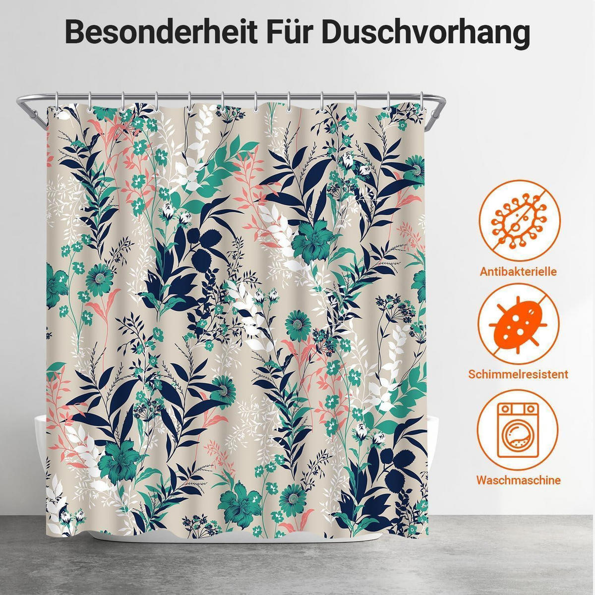 DUSCHVORHANG Blaue Grasblume 180 x 200 cm - Multicolor, Textil (180/200cm)