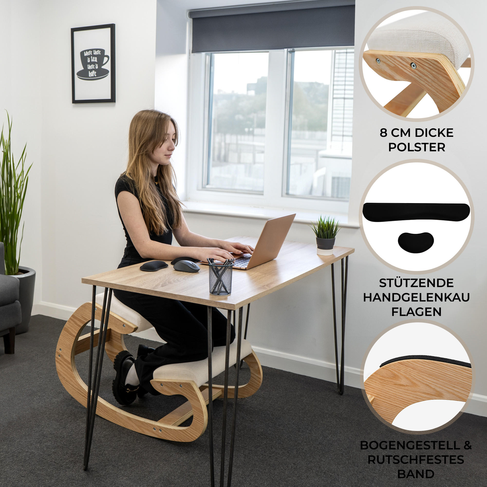 KNIESTUHL Ergonomischer - Weiß, Holz (55/85cm) - Monstershop