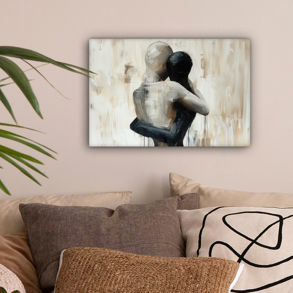 LEINWANDBILD Abstrakt - Liebe - Schwarz und weiß - Modern Deko Schlafzimmer 30x20 cm - Schwarz, Textil (30/20cm) - MuchoWow