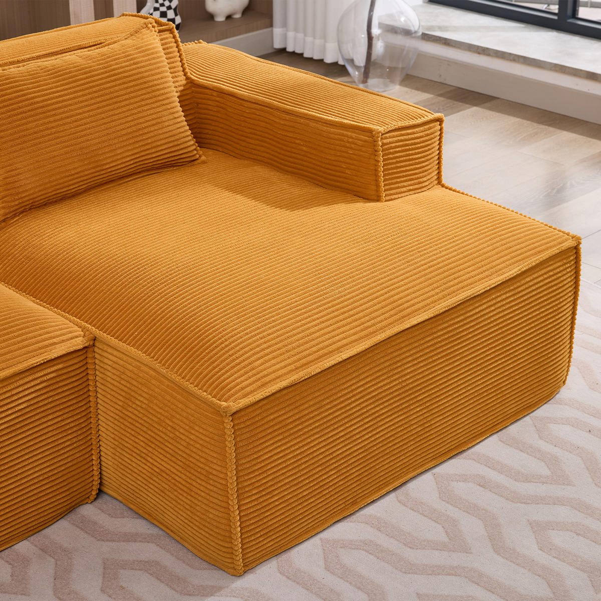 ECKSOFA Polyester Senfgelb mit 2 Kissen - Orange, Textil (235/129cm) - WISHDOR