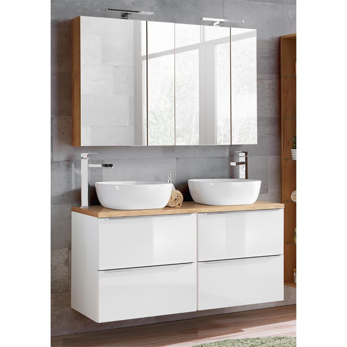 BADMÖBEL-SET 2-TLG. Toskana-56 - Weiß, Holzwerkstoff (120/200/46cm) - Lomado