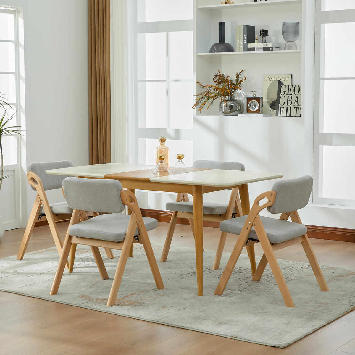 KLAPPSTUHL 2er-Set, Grau, Massivholz Buche, gepolstert - Grau, Holz (52/77/59cm)