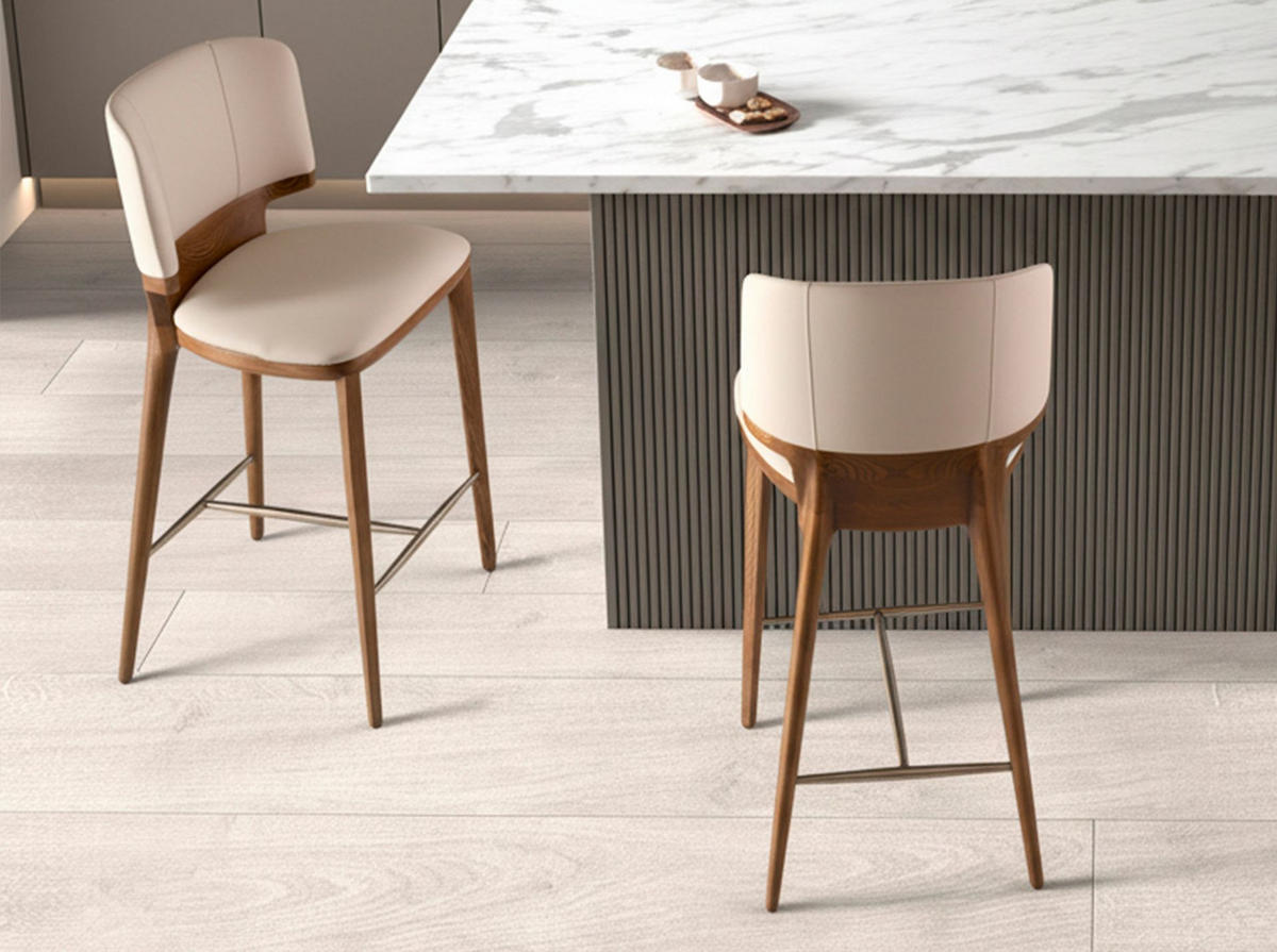 BARHOCKER Creme Kunstlederhocker 51/55/107 cm - Wildeiche/Beige, Leder/Holz (51/107/55cm) - ANGEL CERDA