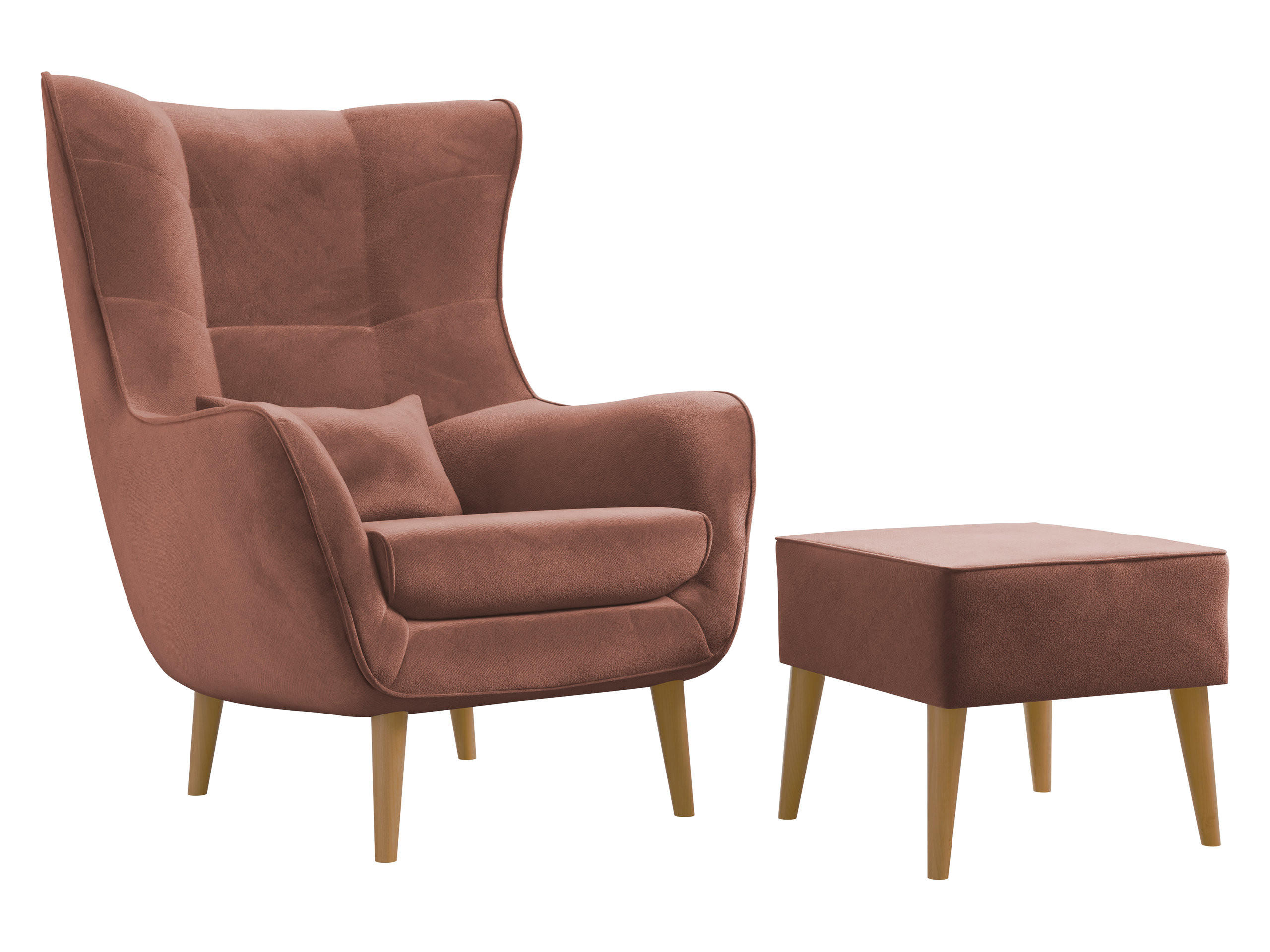 SESSEL Estjano mit Fußbank - Beige/Rosa, Holz/Textil (80/106/95cm) - MIRJAN24