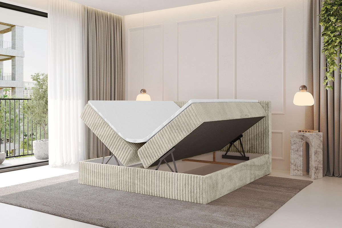 BOXBETT mit Matratze H3 und Lattenrost - TOLO - 160x200 Cord - Creme - Champagner, Holzwerkstoff/Kunststoff (160/200cm) - ALTDECOR