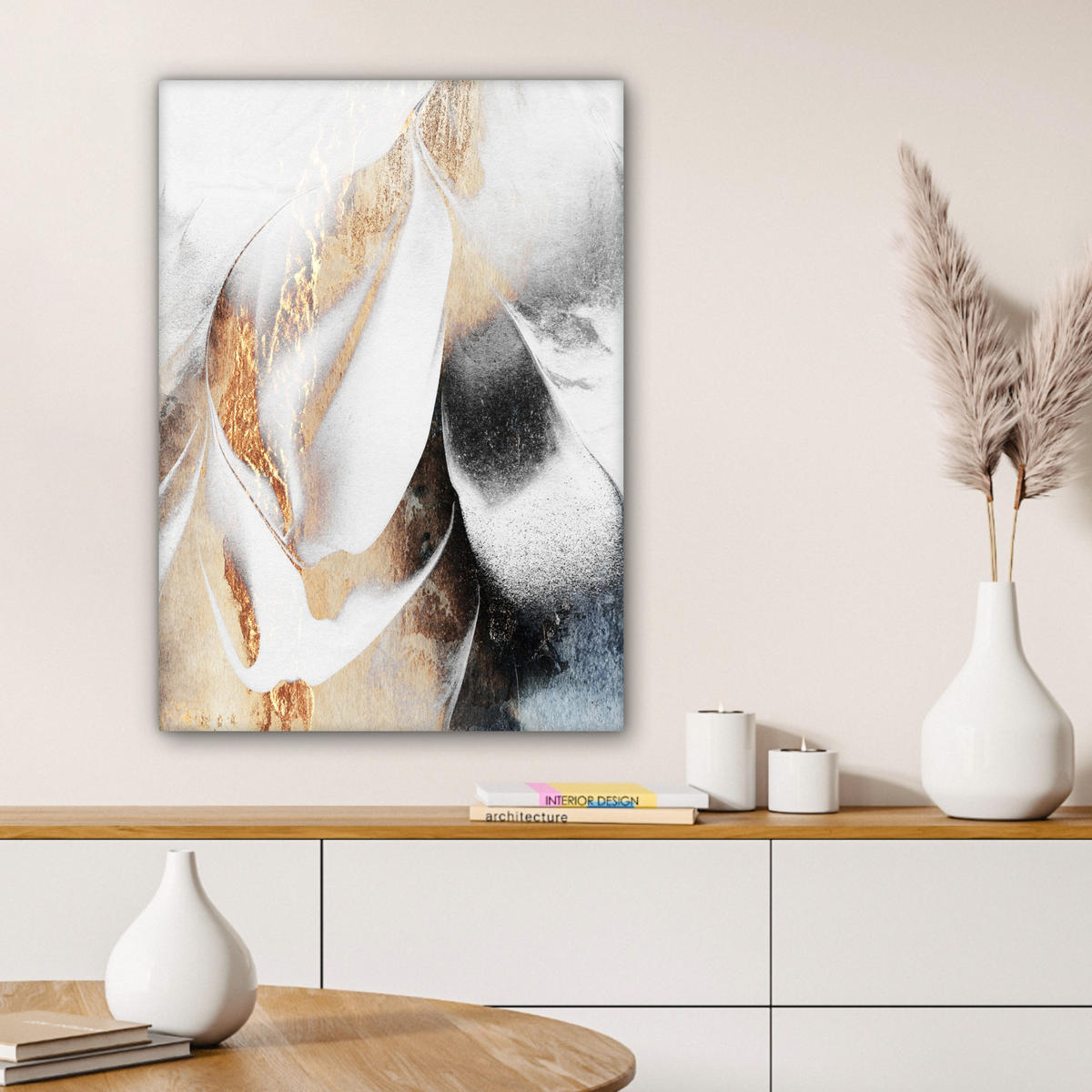 LEINWANDBILD Luxus - Abstrakt - Gold - Weiß 60x80 cm - Goldfarben, Textil (60/80cm) - MuchoWow