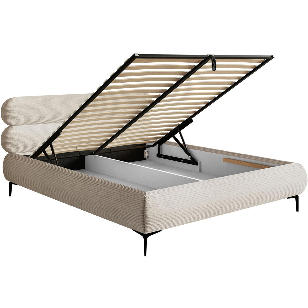 POLSTERBETT Roule Cord Hellbeige 140x200 cm - Ecru/Schwarz, Textil/Metall (140/200cm) - Selsey