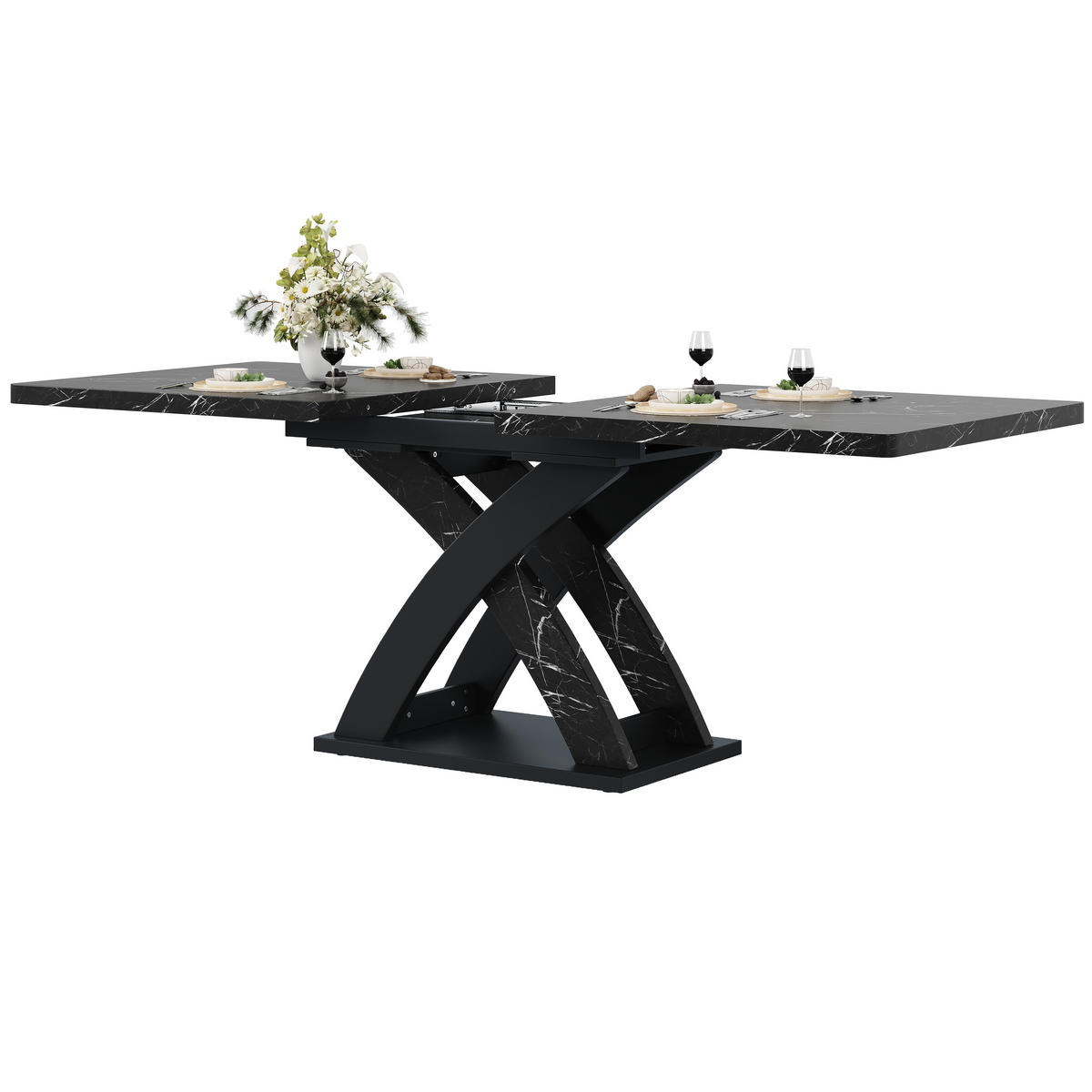 ESSTISCH 120-160x80x75 cm in Schwarz aus MDF auf X-Gestell aus Metall ausziehbar - Schwarz, Holzwerkstoff (160/80/75cm) - Modfu