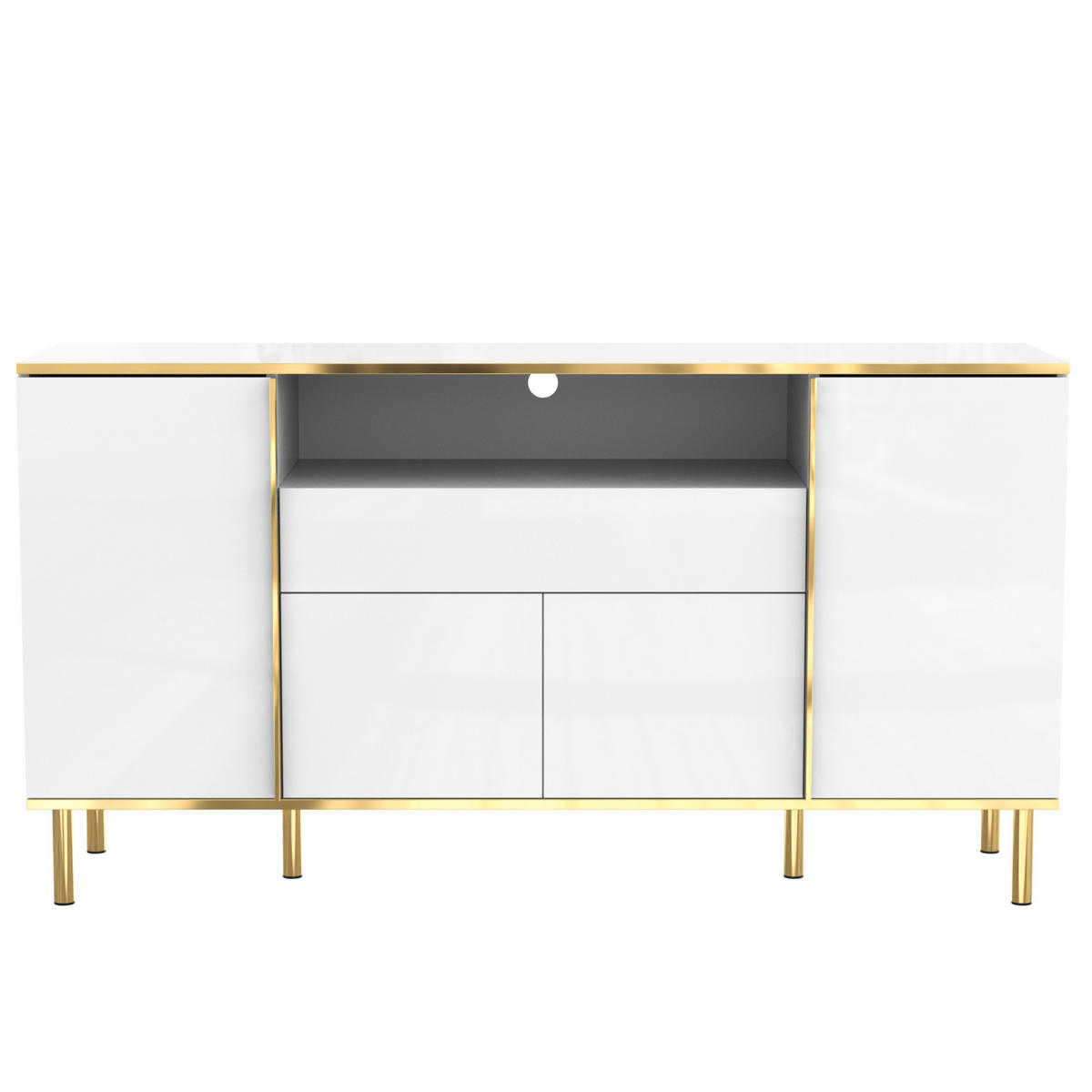 SIDEBOARD aus MDF und Spanplatte 150x40x80 cm Weiß Hochglanz mit LED-Beleuchtung und Stauraum - Weiß, Holzwerkstoff (150/80/40cm) - IVMEU