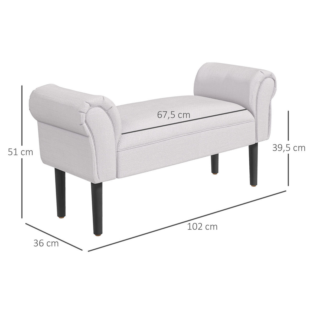 SITZBANK für Schlafzimmer Flurbank Polsterbank MDF Schaumstoff Grauweiß - Grau, Kunststoff (36/51/102cm) - HOMCOM