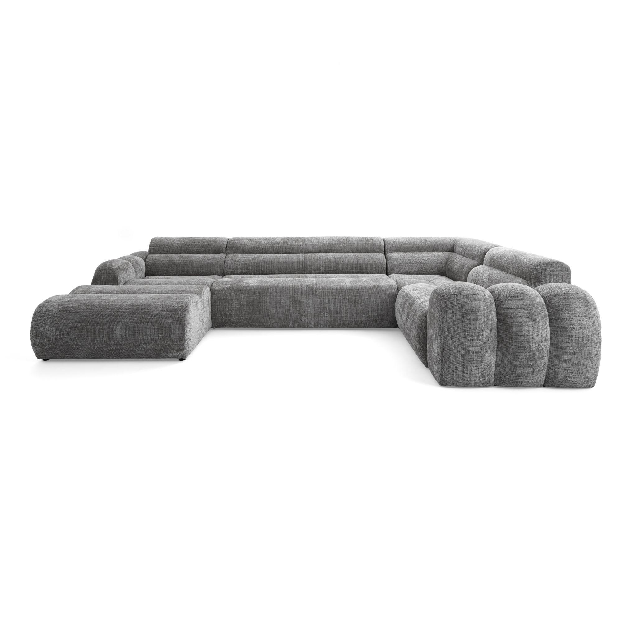 6-SITZER modulares Wohnlandschaft U XXL VEER SET 3 Rechts, 368 x 200 cm, Chenille Webstoff Grau - Schwarz/Grau, Holz/Kunststoff (200/75/368cm) - Muffo