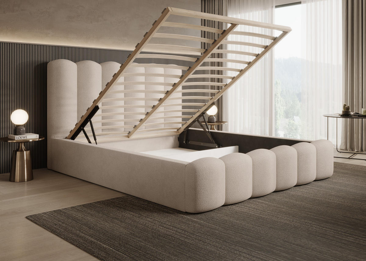 POLSTERBETT Langlebiges Polsterbett Mona V 160x200 cm – Bett mit Bettkasten, Modernem Design, Beige - Beige/Schwarz, Holzwerkstoff/Kunststoff (160/200cm) - DomoHome
