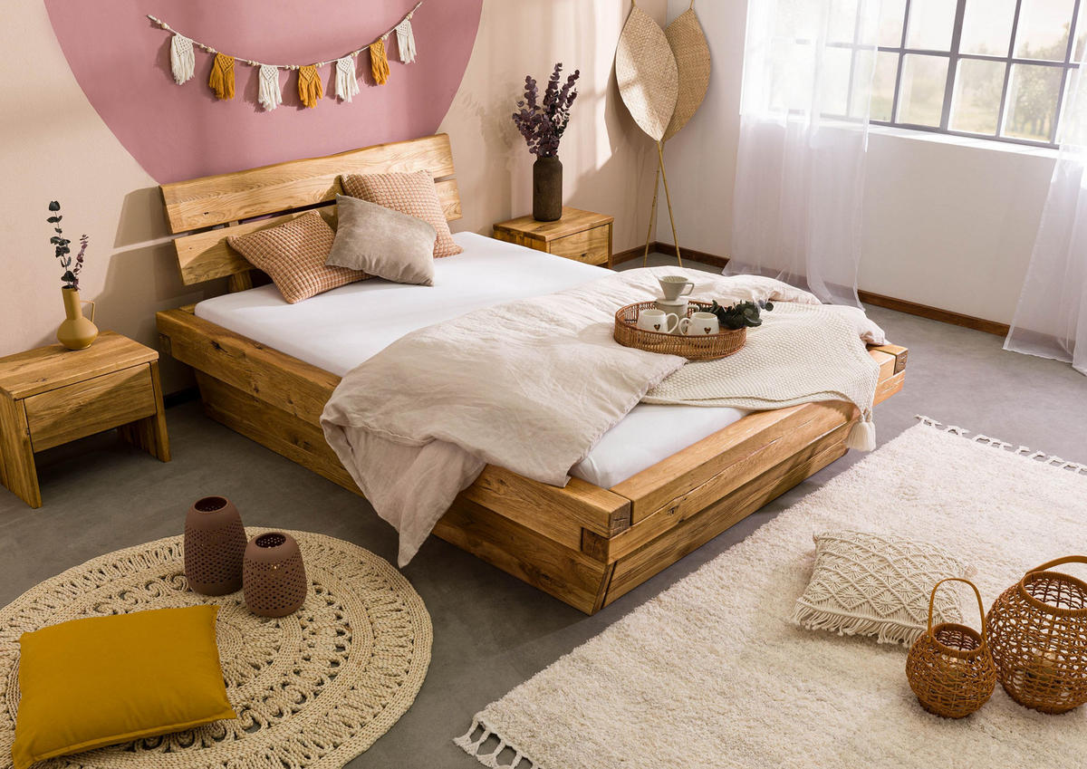 BETT Massivholz Wildeiche 140 x 200 x 84 natur BALKENMÖBEL #140 - Naturfarben, Holz (140/200cm) - Massivmoebel24