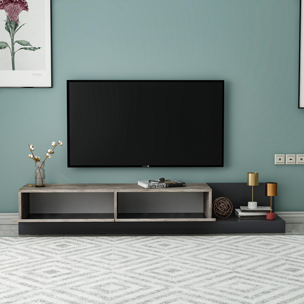 TV-LOWBOARD Majör Anthrazit Beige in Marmoroptik 9024 - Beige/Anthrazit, Holzwerkstoff (180/30/37cm) - moebel17