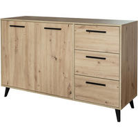 KOMMODE Kavo mit 2 Türen und 3 Schubladen, eiche Sonoma - Schwarz/Sonoma Eiche, Holzwerkstoff (138/85/41cm) - Beautysofa