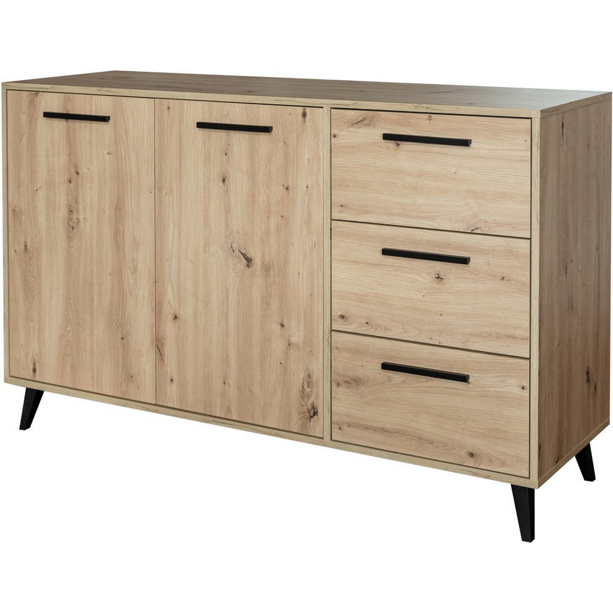 KOMMODE Kavo mit 2 Türen und 3 Schubladen, eiche Sonoma - Schwarz/Sonoma Eiche, Holzwerkstoff (138/85/41cm) - Beautysofa