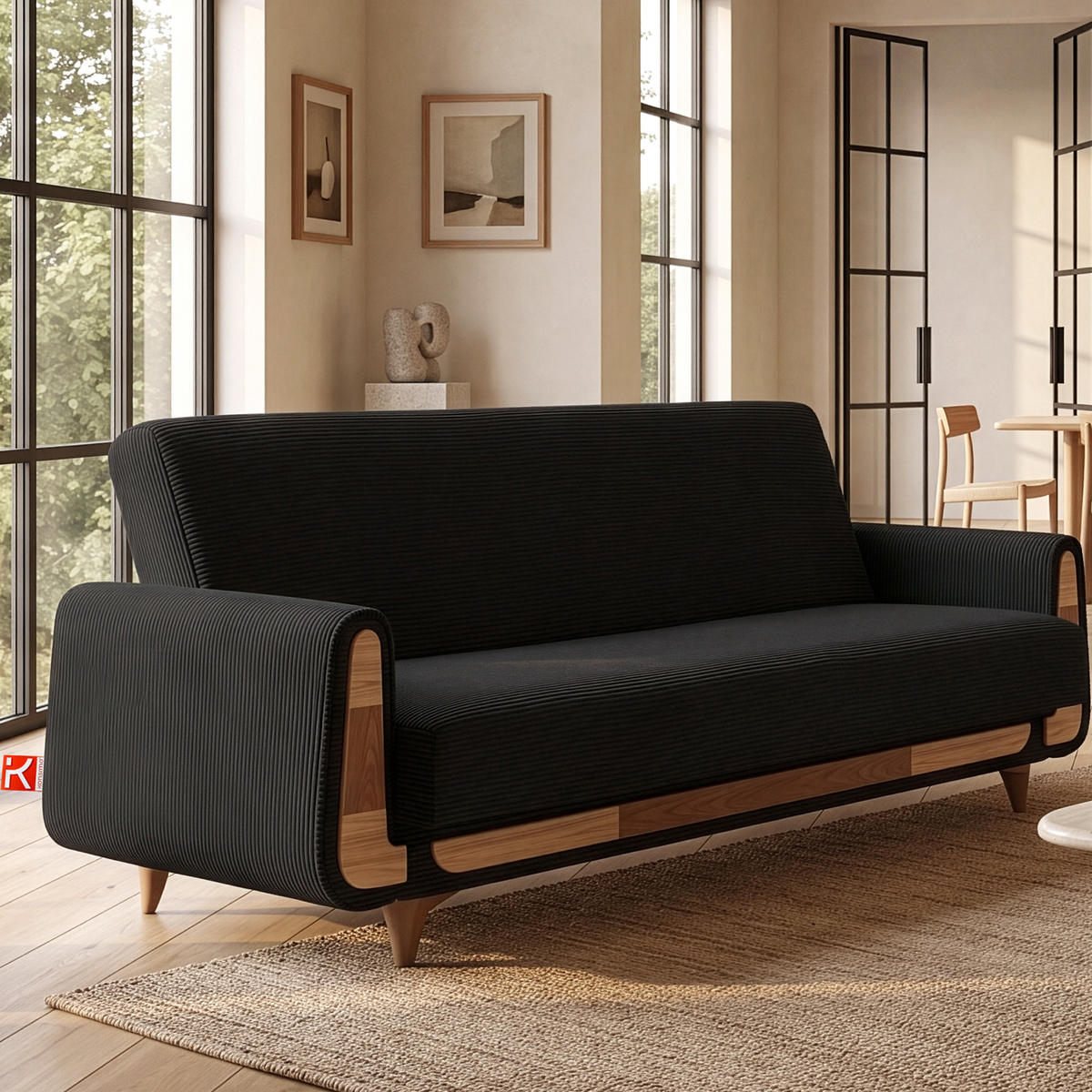 3-SITZER-SCHLAFSOFA GUSTAVO II mit Armlehnen, Schwarz - Schwarz, Holz/Holzwerkstoff (230/98/98cm) - KONSIMO®