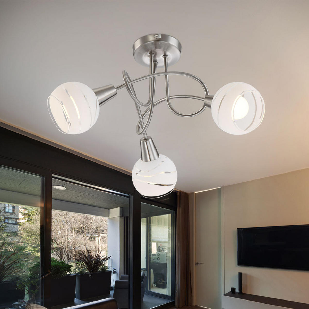LED DECKENLEUCHTE Metall Silber - Silberfarben, Glas (39/39/24.6cm) - Globo Lighting
