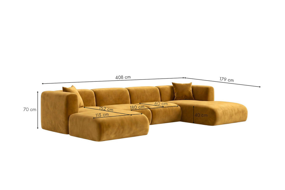 ECKSOFA U-Form, Velvet-Stoff Bluvel, Golden, GRETA - Goldfarben, Holz (408/70/179cm) - Kaiser Möbel