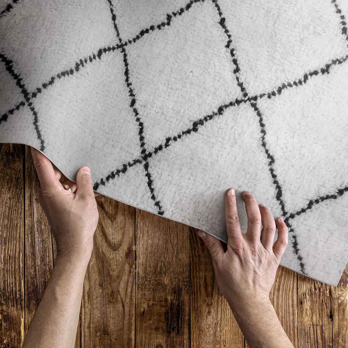 TEPPICH 150x225 cm Schwarze Linien Plüsch-Imitation Muster - Schwarz/Weiß, Kunststoff (150/225cm) - Wallfluent