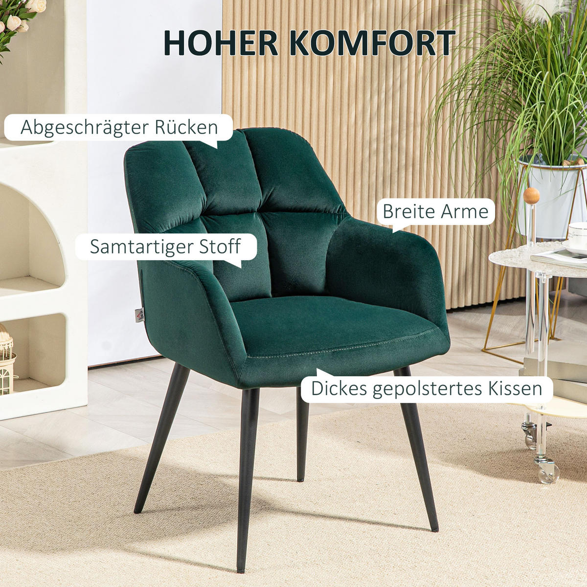 SESSEL Loungesessel mit Armlehne, Samtoptik für Wohnzimmer, Dunkelgrün - Dunkelgrün, Textil (58.5/78.5/59cm) - HOMCOM